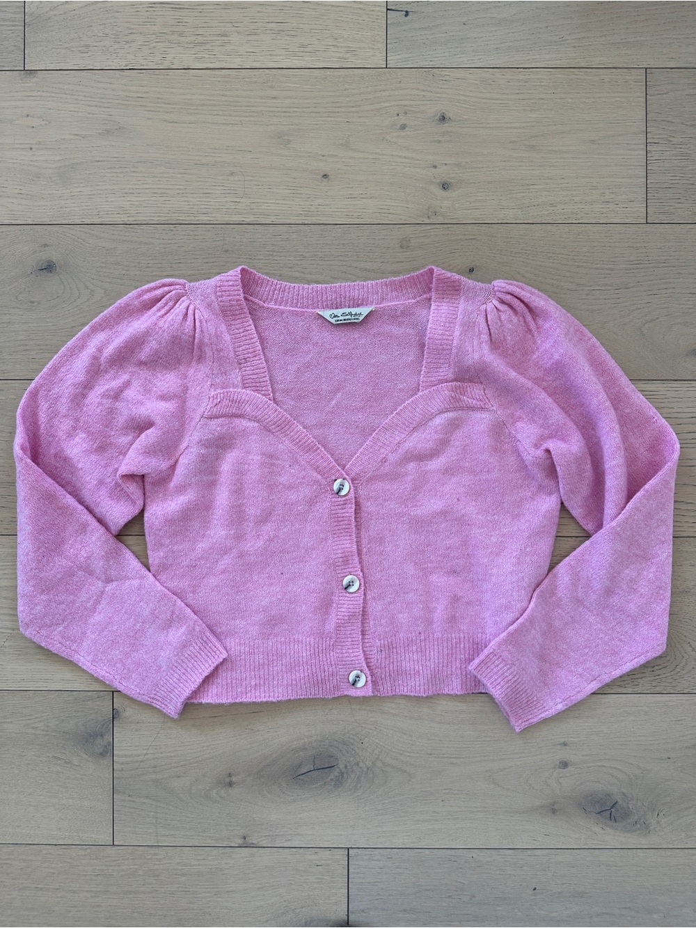 Miss Selfridge Pink Puff-Sleeve Sweetheart Neck Cardigan